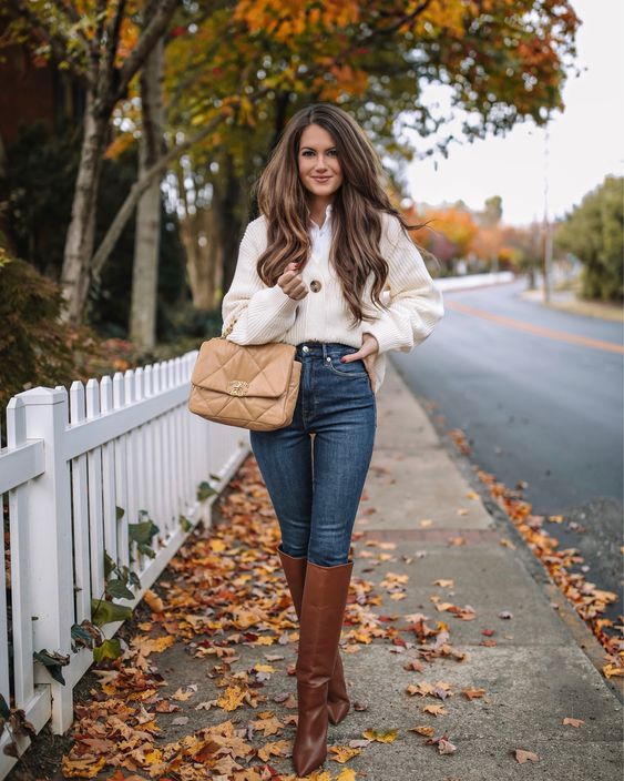 Blue Skinny Jeans and Brown Boots